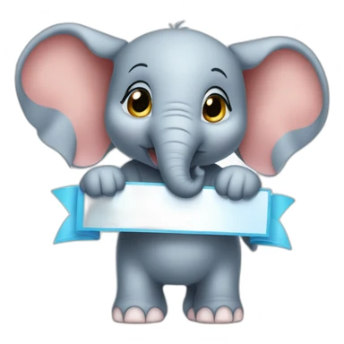 Animated baby elephant holding a sign with the words "#1 Fan" on it sticker