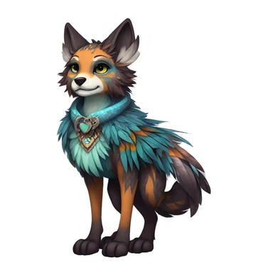 cute cool edgy fantasy animal fursona creature by griffsnuff & LiLaiRa & Falvie with exotic colors with patterns and feathers and collar full body sticker