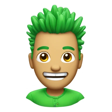 Green smiling 3d emoji with Mohawk and teeth sticker