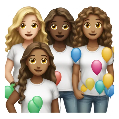 girls with balloons and shirts 2 white girls and 3 brown  sticker