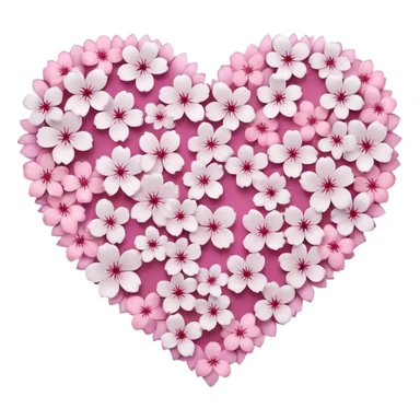 goth sakura heart, heart made of white sakura petals with pink accents, remove background sticker