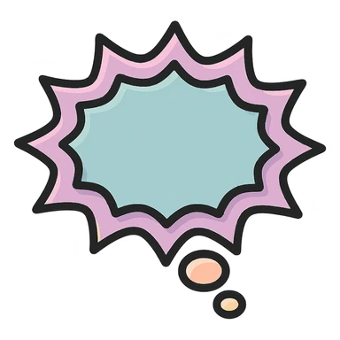 thought cloud with pointed edges, well detailed, detailed shadows and highlights, thin clean contours, soft rounded shapes, pastel palette #98B5BC, #B5B3C1, #C9A3C9, #E4C0CA, #F7DCD1, #F7C0AA, modern Japanese pop art and sticker aesthetic, soft lighting, transparent background sticker