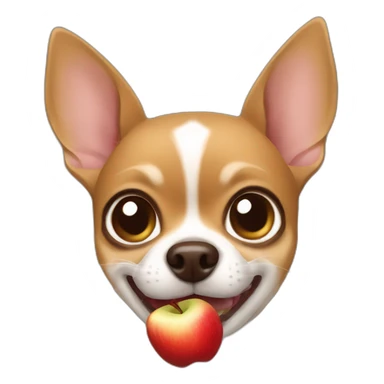 Small brown chihuahua biting an apple sticker