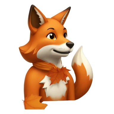 fox holding an autumn maple leaf sticker
