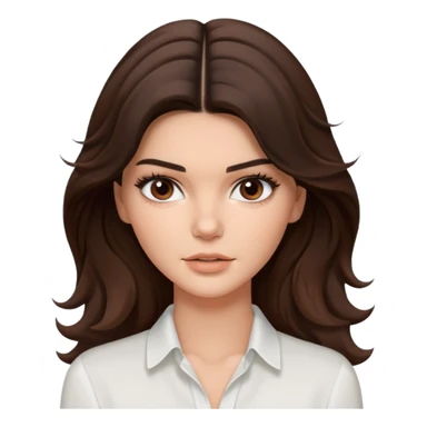 brunette Kendall Jenner con cabello ondulado marrón, ojas cafés oscuros con blusa blanca  sticker