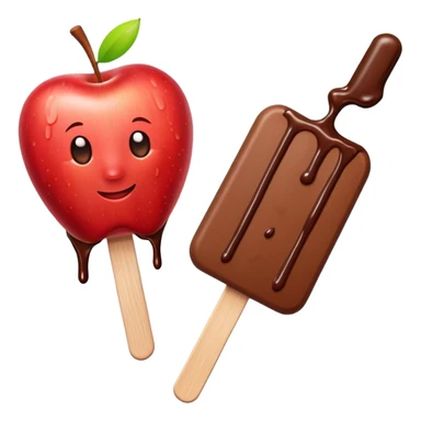 Apple on a popsicle stick with chocolate  sticker