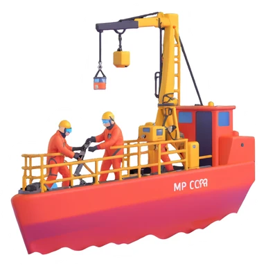 Scientists on Russian research ship using crane to collect ocean floor samples during rough seas sticker