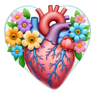 Pastel transparent anatomy heart and flowers sticker