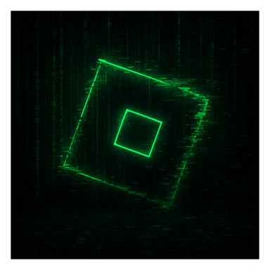 Transform the Roblox logo into a hacker theme with green code, digital glitch effects, and a techy cyberpunk vibe, while keeping the logo shape clear and recognizable. sticker