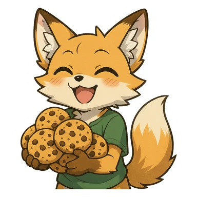anime style fox character, happy, holding cookies sticker