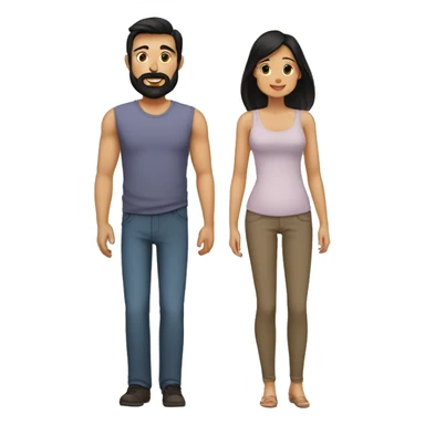 bald tan dad with black beard, pale mom with long straight black hair, tan infant small baby with black hair sticker