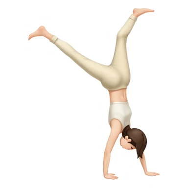 Brunette Girl side view handstand legs together straight legs iin cream pants sticker