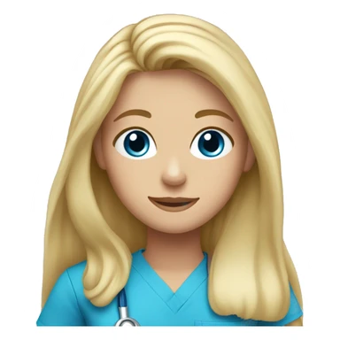 Blonde girl blue eyes long hair blue scrubs  sticker