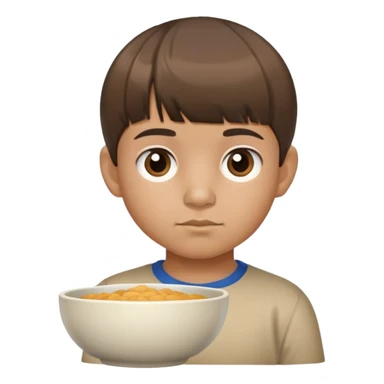kid with a long head, stubby nose, Mexican features, bowl cut brown hair, brown eyes sticker