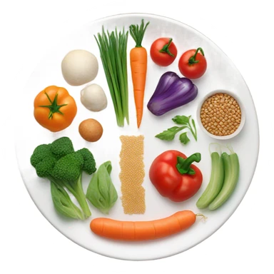 round white plate with healthy food sticker