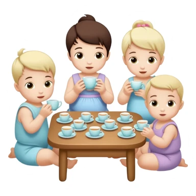 Babies in diapers drinking tea at a tea party sticker
