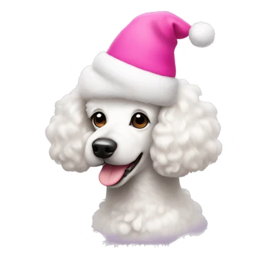 white poodle with pink christmas hat sticker