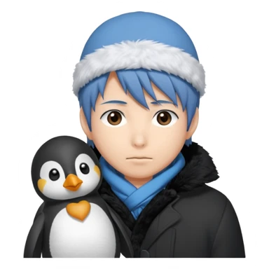 Winter penguin lying on Akashi Seijūrō’s shoulder with Akashi wearing winter clothes ans Akashi Seijuro from kuroko no basuke anime sticker