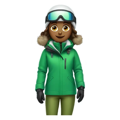 Girl snowboarding with green coat sticker