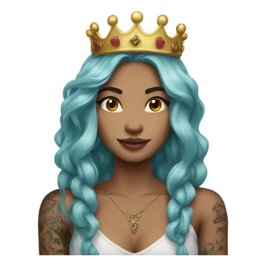 Beautiful girl with tattoos.  long hair and wears a crown sticker