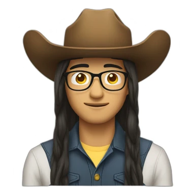 asian-man-long-hair-wearing-glasses-big-cowboy-hat sticker