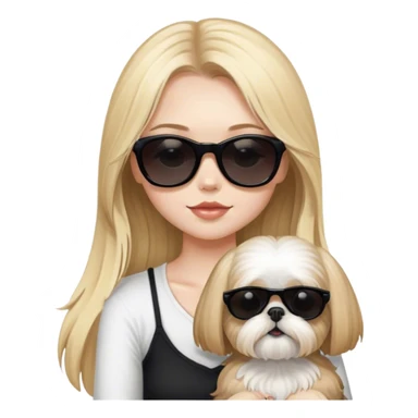 Blonde girl with long hair wearing black sunglasses and pale skin holding tan Shih Tzu  sticker