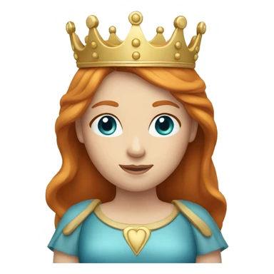 Ginger woman with a long straight hair and blue eyes and a crown sticker