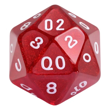 translucent d20 die with glitter sticker