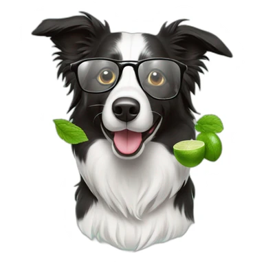 border collie with glasses drinking mojito sticker