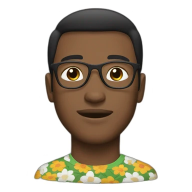 white guy dark short hair wearing glasses and dark t-shirt with flowers print sticker