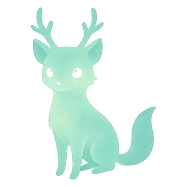 glowing animal-like forest spirit in a misty woodland, ethereal and gentle, ghibli style sticker