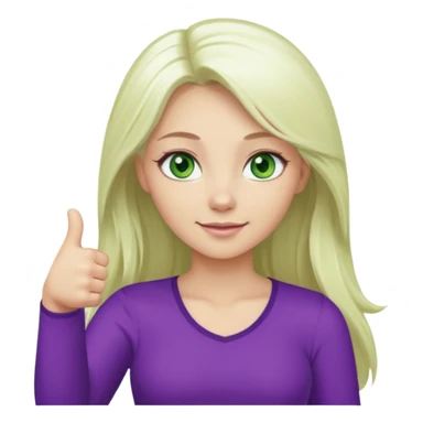Long platinum blonde hair girl with green eyes in purple top with thumbs up  sticker