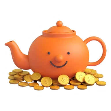a teapot pouring out coins, fun and cartoonish sticker