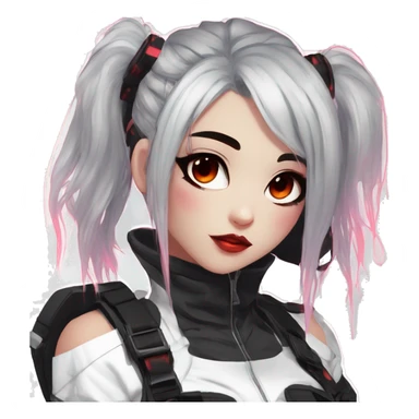 Gorgeous futuristic glowing gothic techwear anime style lady with blushing face aesthetic and pretty edgy black red punk messy wild cute hair with collar and harness trending style sticker
