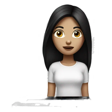 Girl with dark black hair black eyes and white skin hold macbook sticker