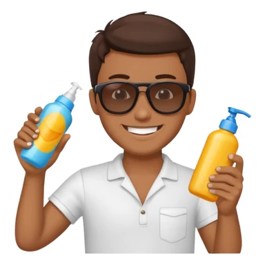 
male brunet suncream bottle and sunglasses sticker