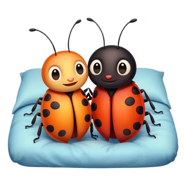 Two cute colorful bugs in love laying in bed sticker