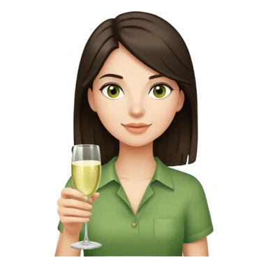 Girl with dark brown hair wearing a green shirt and holding a champagne glass sticker