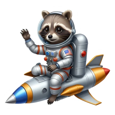 raccoon astronaut riding a rocket sticker