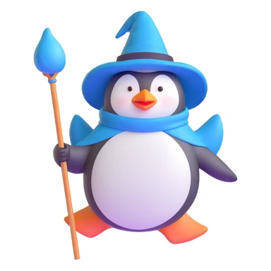 penguin wizard flying on a broomstick sticker