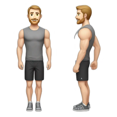 Full height Pale skinned muscular man With Realistic eyes and mouth, light brown hair and stubble In dark gray sleeveless mike, black oversize sports shorts, watch and white sneakers. sticker