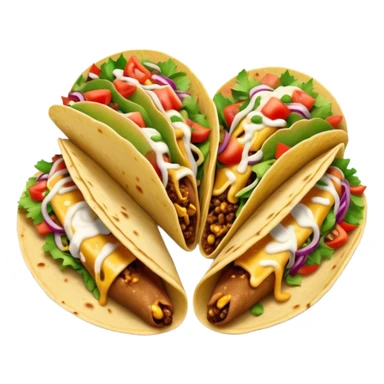Cinematic vibrant tacos, warm soft shells filled with flavorful meats, fresh vegetables, cheese, and zesty salsa, colorful and lively, ultra-detailed and appetizing. sticker