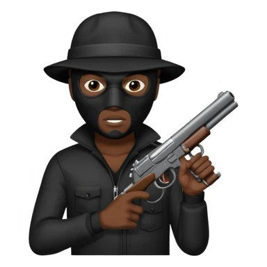 A black male in a robber mask with a gun sticker
