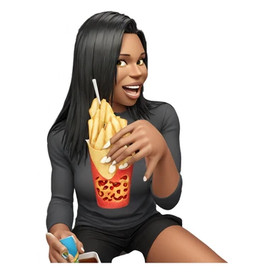 smiling girl enjoying food sticker