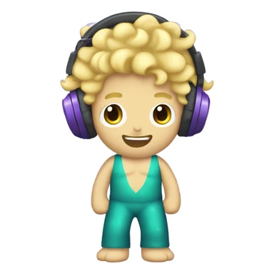 create me a emoji of a mermand wearing headphones wearing purple skin and blond hair blue eyes curcly hairy midium length sticker