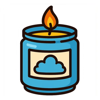 aesthetic sky blue scented candle, bold colors and outlines sticker