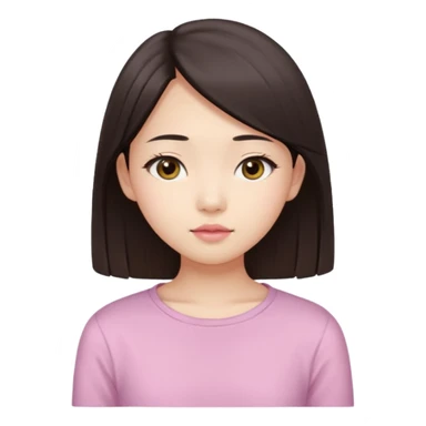 Asian girl, 17 years old, fair skin, oval face, big brown eyes, long straight dark brown hair, soft pink lips, calm expression, wearing a pale yellow top, portrait from head to chest, white background. sticker