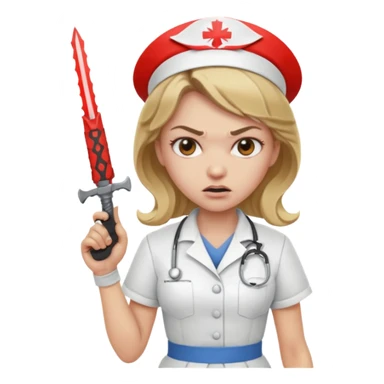 angry dark blonde nurse with a weapon sticker