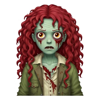 a zombie with long dark red curly hair sticker
