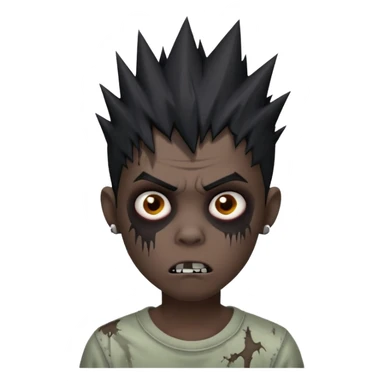 Boy, zombie, black spiky hair, medium long, emo, Freeform taper fade, dark, spooky, creepy expression sticker
